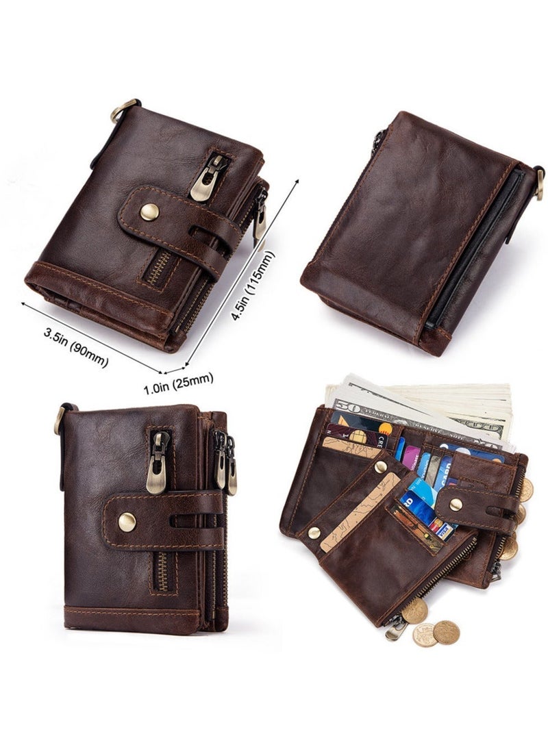 حِرَاس محفظة بطاقات ائتمان من الجلد الطبيعي مضادة للسرقة مع حجرة للأوراق النقدية ونافذة لبطاقة الهوية وجيب للعملات المعدنية لهدايا الرجال - Image 2